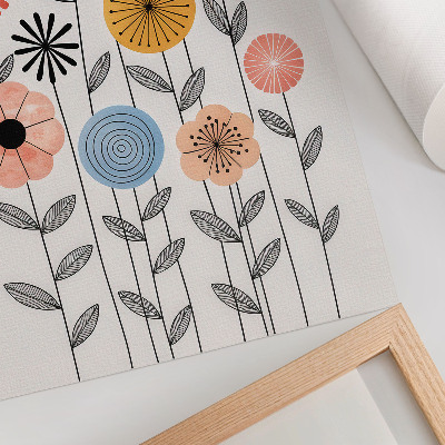 Arte de parede Flores coloridas em fundo branco em estilo retrô