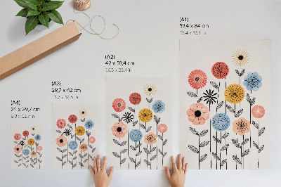 Arte de parede Flores coloridas em fundo branco em estilo retrô