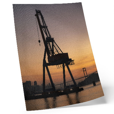Poster para cozinha silhueta de guindaste industrial ponte ao pôr do sol