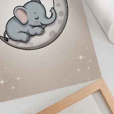 Arte de parede elefante fofo na lua rodeado de estrelas