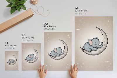 Arte de parede Um elefante fofo na lua rodeado de estrelas