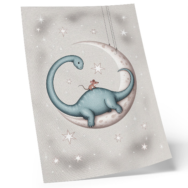 Poster para cozinha Dinossauro na lua, estrelas, espaço em tons pastel