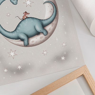 Poster para cozinha Dinossauro na lua, estrelas, espaço em tons pastel