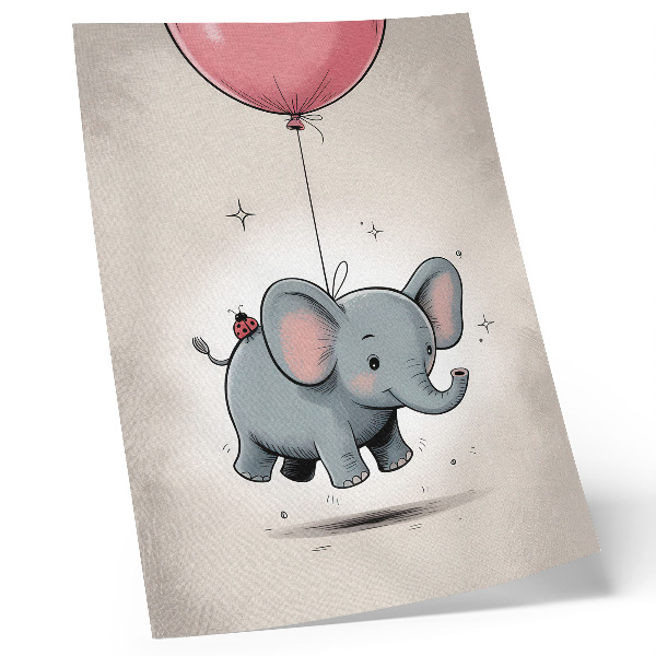 Poster decorativo Elefante com um balão rosa, alegria infantil