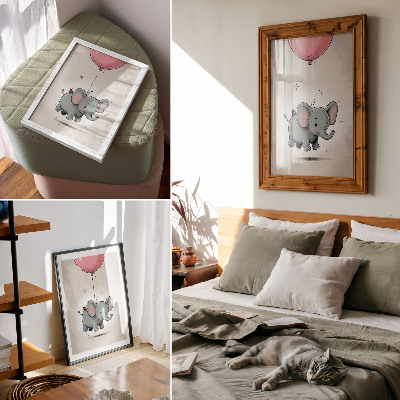 Poster decorativo Elefante com um balão rosa, alegria infantil