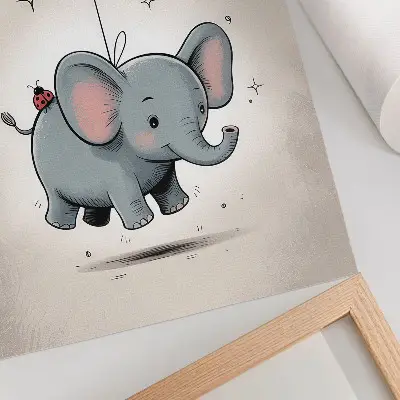 Poster decorativo elefante com balão rosa estilo infantil