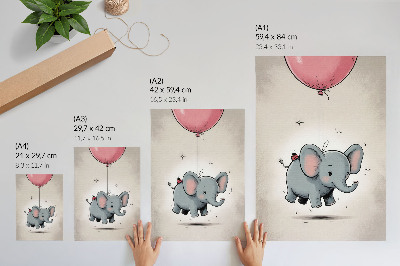 Poster decorativo Elefante com um balão rosa, alegria infantil