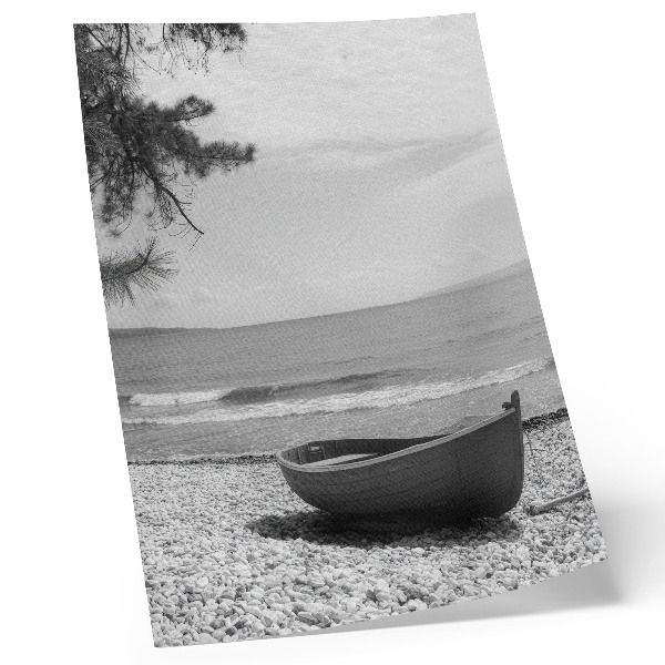 Poster para cozinha Barco na praia, ondas, céu, harmonia, paz