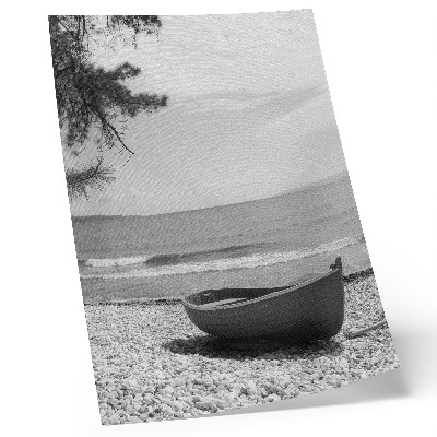 Poster para cozinha Barco na praia, ondas, céu, harmonia, paz