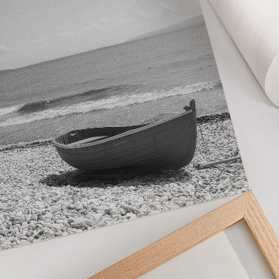 Poster para cozinha Barco na praia, ondas, céu, harmonia, paz