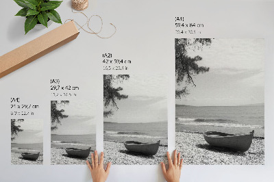 Poster para cozinha Barco na praia, ondas, céu, harmonia, paz