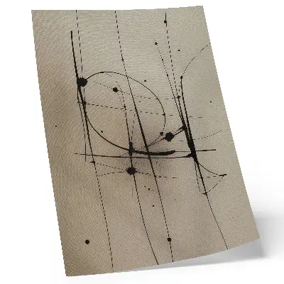 Poster decorativo com fundo bege e linhas pretas em estilo abstração minimalista