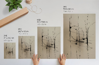 Poster decorativo Fundo bege com linhas pretas, abstração minimalista.
