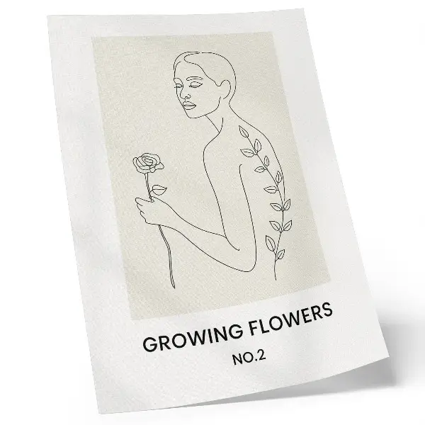 Arte de parede desenho de linha com pessoa e flor, combinando simplicidade e elegância