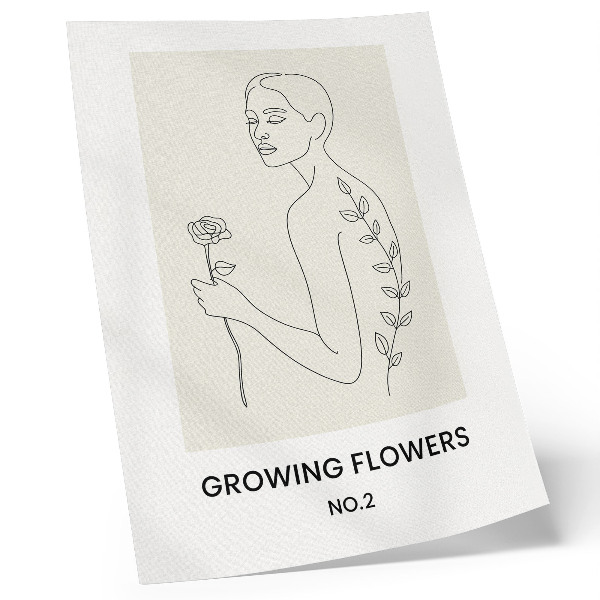 Arte de parede Desenho de linhas com pessoa e flor, simplicidade e elegância.