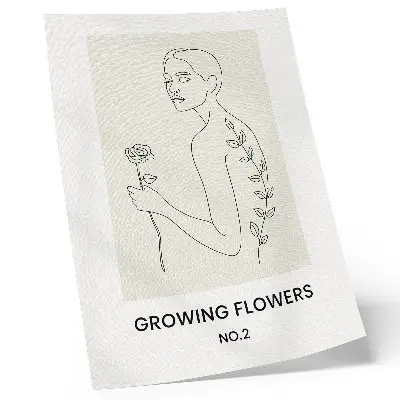 Arte de parede desenho de linha com pessoa e flor, combinando simplicidade e elegância