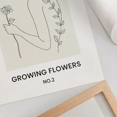Arte de parede desenho de linha com pessoa e flor, combinando simplicidade e elegância