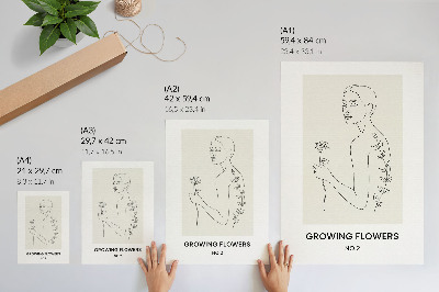 Arte de parede Desenho de linhas com pessoa e flor, simplicidade e elegância.