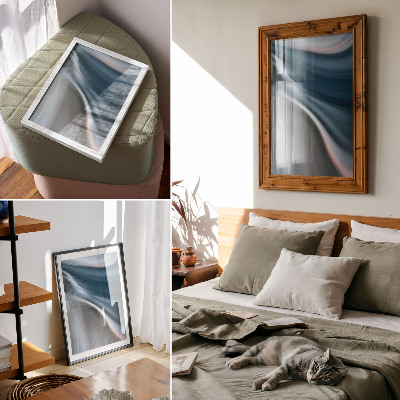 Poster para cozinha Linhas onduladas dinâmicas em tons frios de azul.