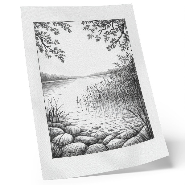 Poster decorativo Paisagem, lago, folhas, pedras, harmonia, silêncio