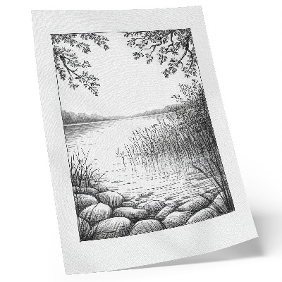Poster decorativo Paisagem, lago, folhas, pedras, harmonia, silêncio