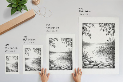 Poster decorativo Paisagem, lago, folhas, pedras, harmonia, silêncio