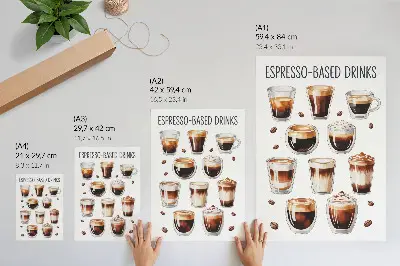 Poster para cozinha xícaras elegantes com café expresso e leite