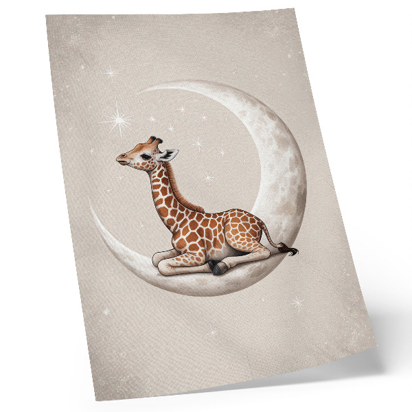 Poster para cozinha Uma girafa de desenho animado na lua rodeada de estrelas