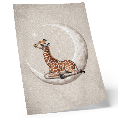 Poster para cozinha Uma girafa de desenho animado na lua rodeada de estrelas