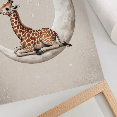 Poster para cozinha girafa de desenho animado na lua rodeada de estrelas