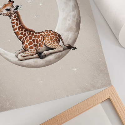 Poster para cozinha Uma girafa de desenho animado na lua rodeada de estrelas
