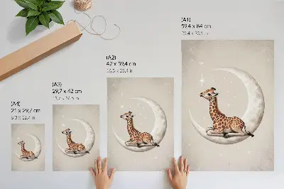 Poster para cozinha girafa de desenho animado na lua rodeada de estrelas
