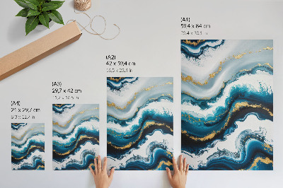 Poster decorativo Ondas turquesa com detalhes dourados e um toque de modernidade.