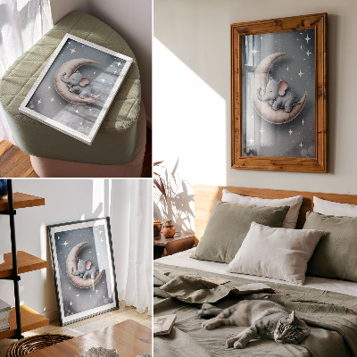 Poster decorativo Elefante dormindo na lua em tons pastel