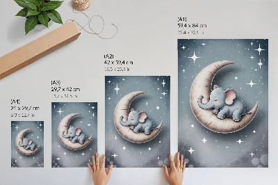 Poster decorativo Elefante dormindo na lua em tons pastel