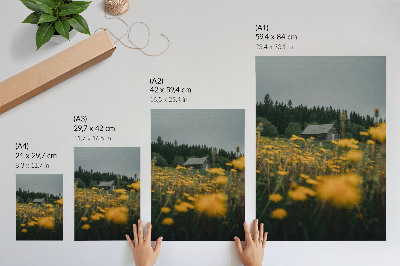 Poster para cozinha flores amarelas rústicas da floresta em tom desfocado