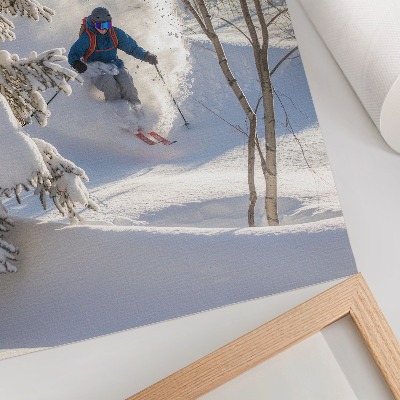 Arte de parede Esquiador na dinâmica da floresta de inverno na neve