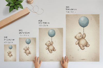 Arte de parede Um ursinho de pelúcia com um balão em cores vibrantes.