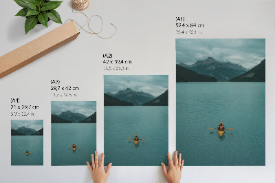 Poster para cozinha Lago turquesa, caiaque, montanhas, paz e harmonia