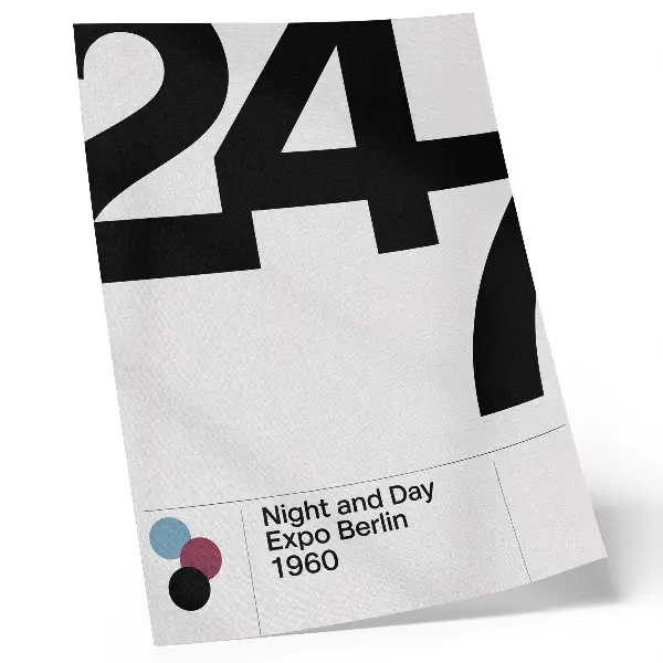Poster decorativo com design minimalista de grandes números em preto e branco