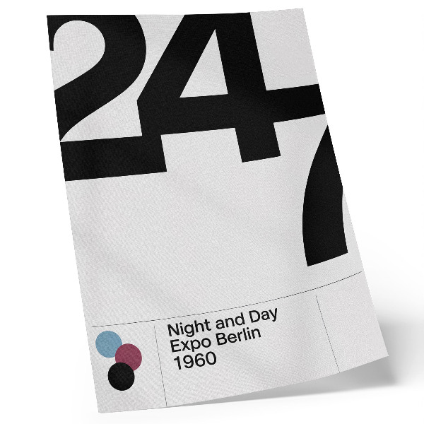 Poster decorativo Design minimalista com grandes números em preto e branco.