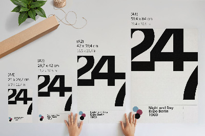 Poster decorativo Design minimalista com grandes números em preto e branco.