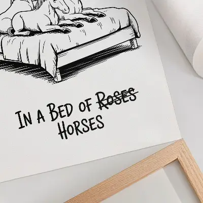 Arte de parede texto humorístico ilustrativo com animais em preto e branco