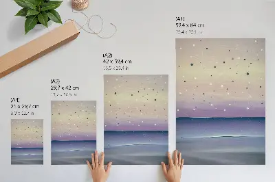Poster decorativo com gotas minimalistas em céu roxo e azul marinho