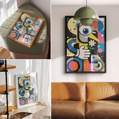 Poster para cozinha com estampa de abstração geométrica em cores vibrantes e contrastantes