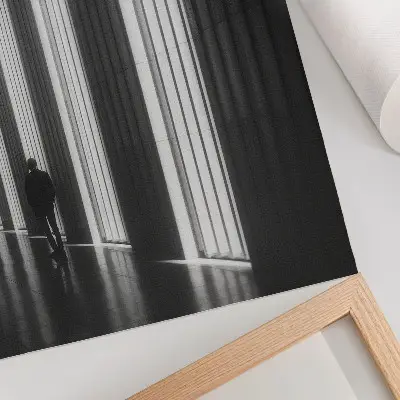 Poster decorativo com padrões geométricos de luz espacial em preto e branco