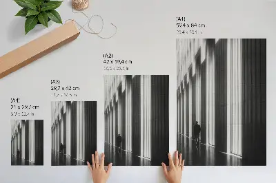 Poster decorativo com padrões geométricos de luz espacial em preto e branco
