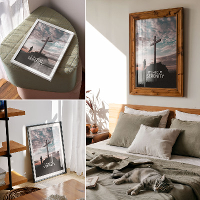 Poster decorativo Uma cruz contra o céu ao pôr do sol