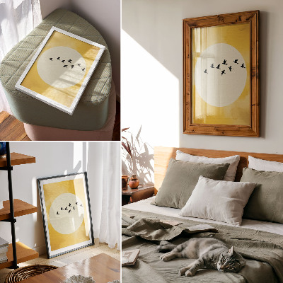 Impressão em tela Pássaros contra um fundo circular amarelo