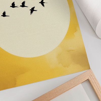 Impressão em tela Pássaros contra um fundo circular amarelo